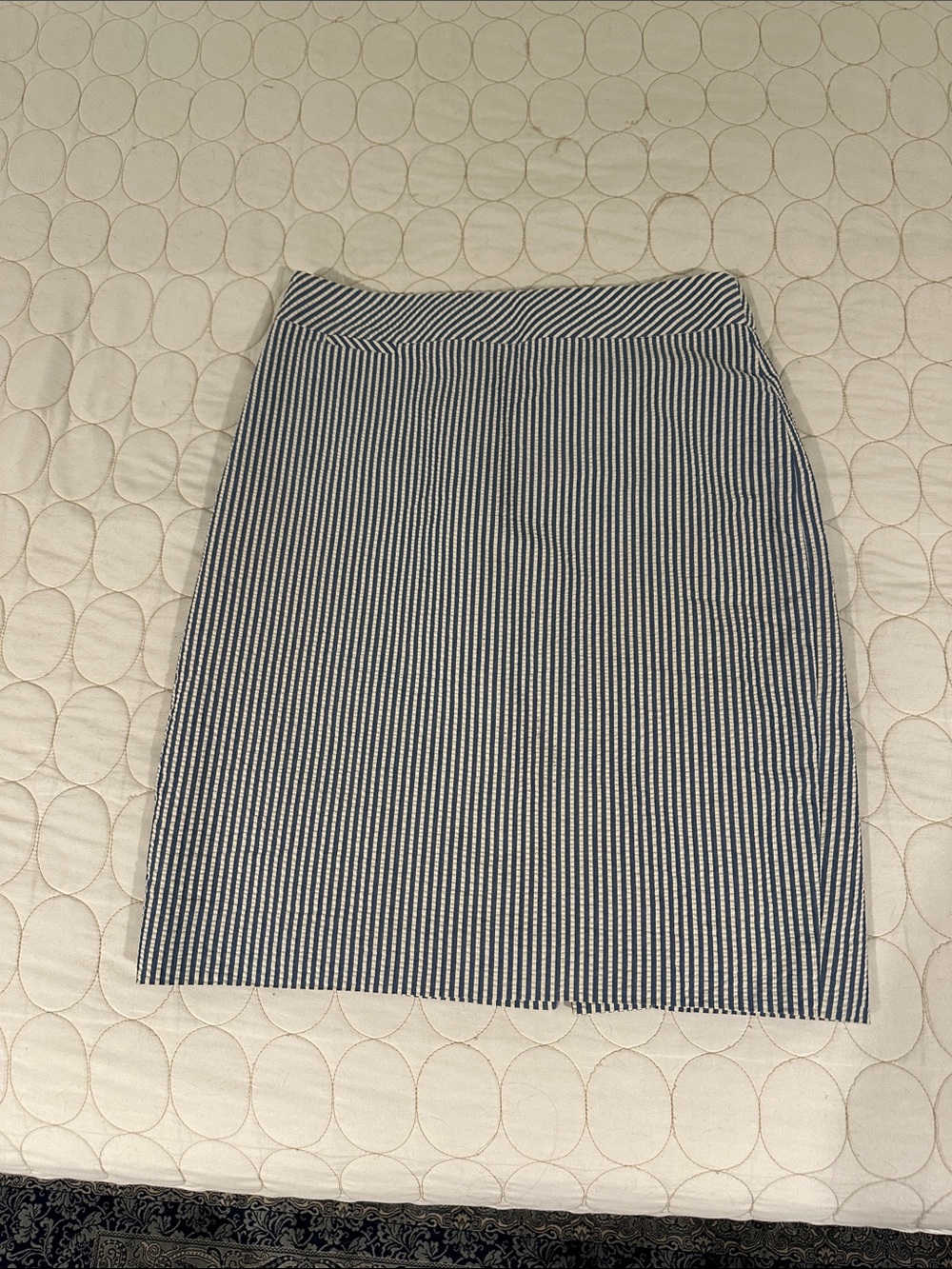 J. Crew Navy and White Striped Pencil Skirt